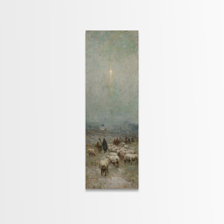 Bethlehem Night Watch, Framed Canvas Print, Narrow Art, Christian Christmas Art, Vintage Christmas Art, Christian Wall Art