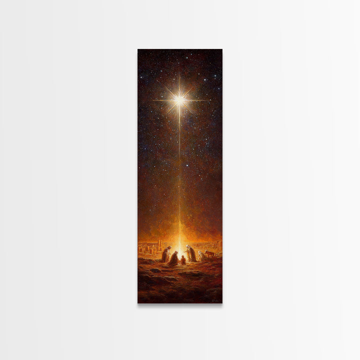 Starlit Holy Night | Framed Canvas Print | Narrow Art | Christian Christmas Art | Jesus Christmas Art | Modern Christian Art