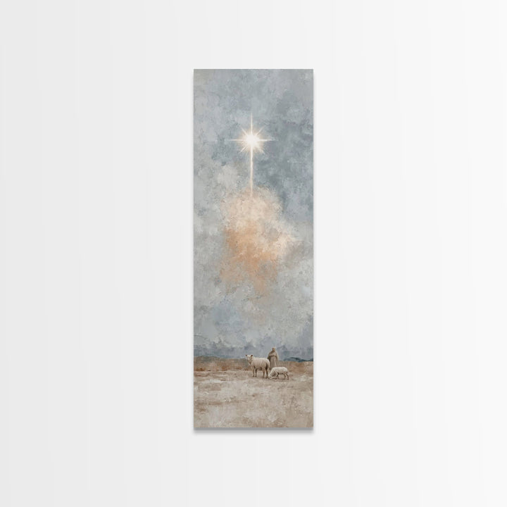 Heavenly Light Path, Framed Canvas Print, Tall Narrow Wall Art, Christian Art Canvas, Christmas Art Prints, Christian Wall Art