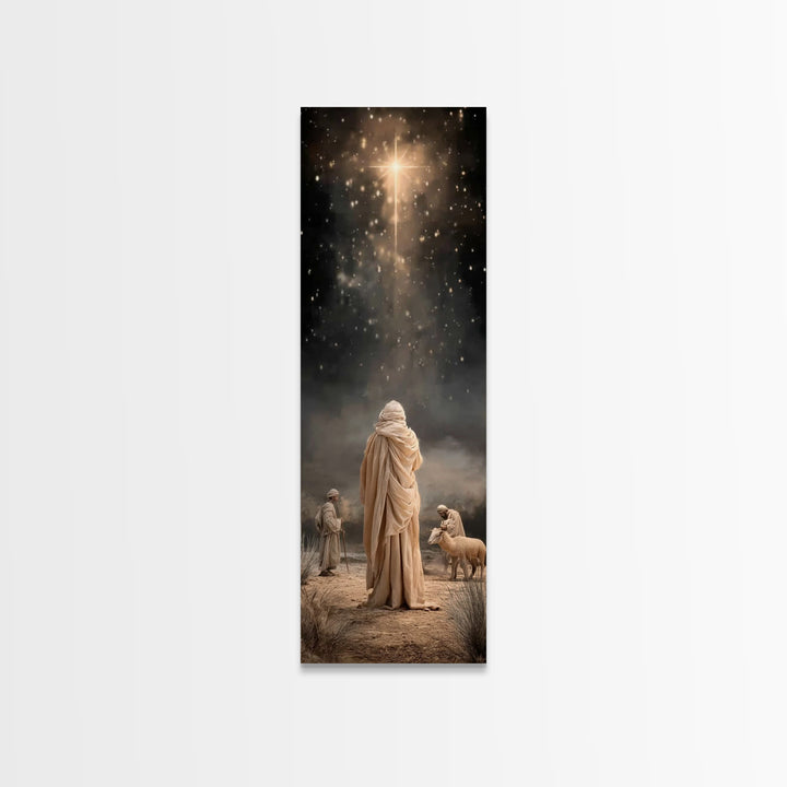 Desert Star Journey | Framed Canvas Print | Tall Narrow Wall Art | Framed Christmas Art | Christian Art Work | Christmas Canvas Wall Art