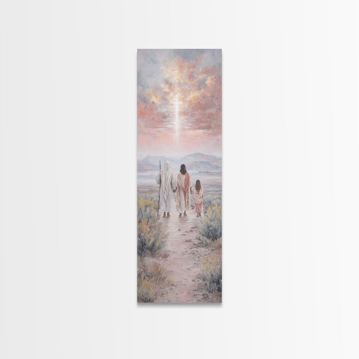Pink Dawn Journey – Framed Canvas Print – Narrow Art – Christian Christmas Art – Christmas Canvas Wall Art – Christian Wall Art