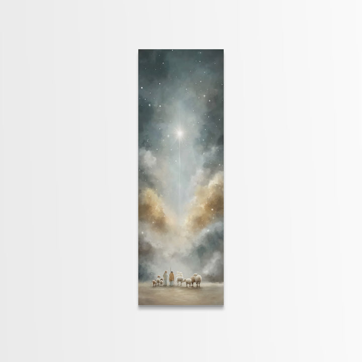 Shepherds Beneath Light – Framed Canvas Print – Tall Skinny Art Print – Christian Wall Art – Christian Art – Christian Art Canvas – Christm