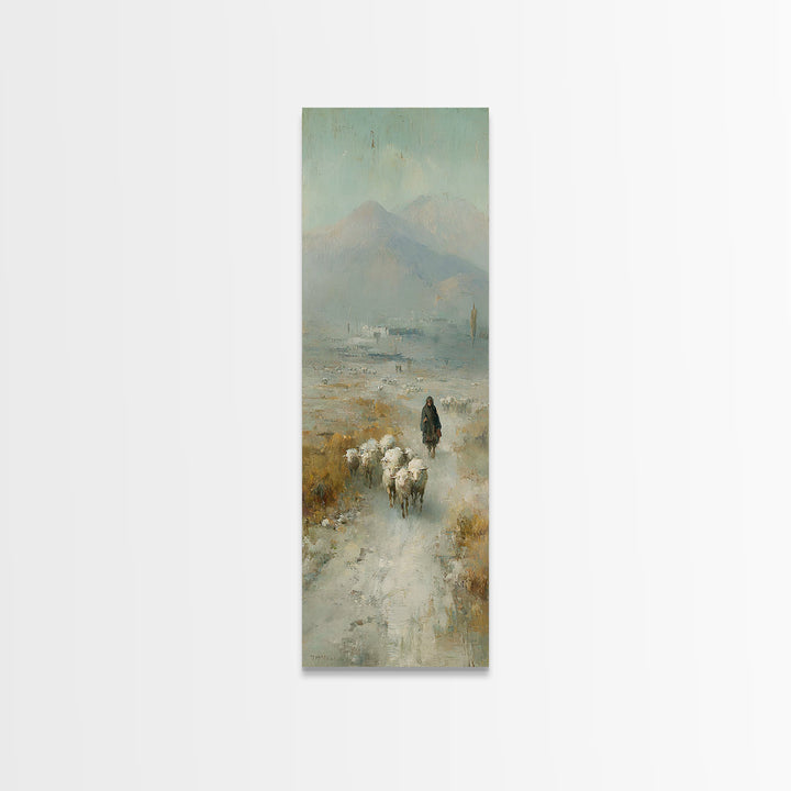Pastoral Shepherd Calm – Framed Canvas Print – Christian Art – Christian Art Print – Christian Wall Art – Tall Narrow Wall Art – Christian