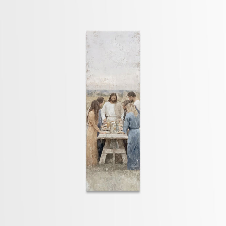 Breaking Bread Grace – Framed Canvas Print – Christian Art – Jesus Painting – Christian Wall Art – Tall Skinny Art Print – Christian Art Ca