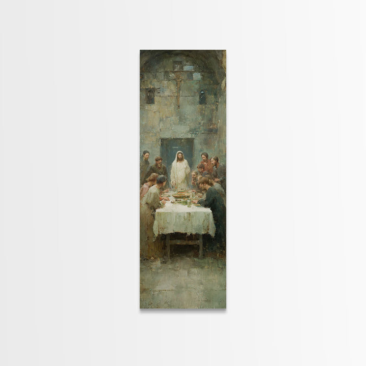 Sacred Fellowship Glow, Framed Canvas Print, Christian Art Canvas, Jesus Wall Art, Modern Christian Art, Tall Skinny Art Print, Christmas A