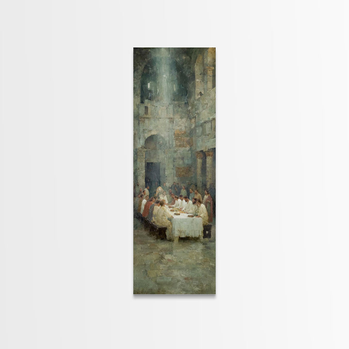 Table Of Grace | Framed Canvas Print | Christian Art Canvas | Modern Christian Painting | Jesus Wall Art | Tall Narrow Wall Art | Christmas
