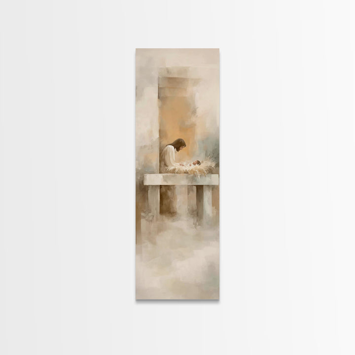 Holy Manger Quiet – Framed Canvas Print – Christian Art Canvas – Christian Christmas Art – Jesus Painting – Skinny Art – Christmas Wall Art