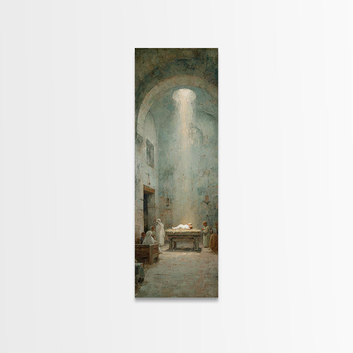 Sanctuary Child Glow – Framed Canvas Print – Christian Art Canvas – Christian Christmas Art – Jesus Painting – Tall Skinny Art Print – Chri