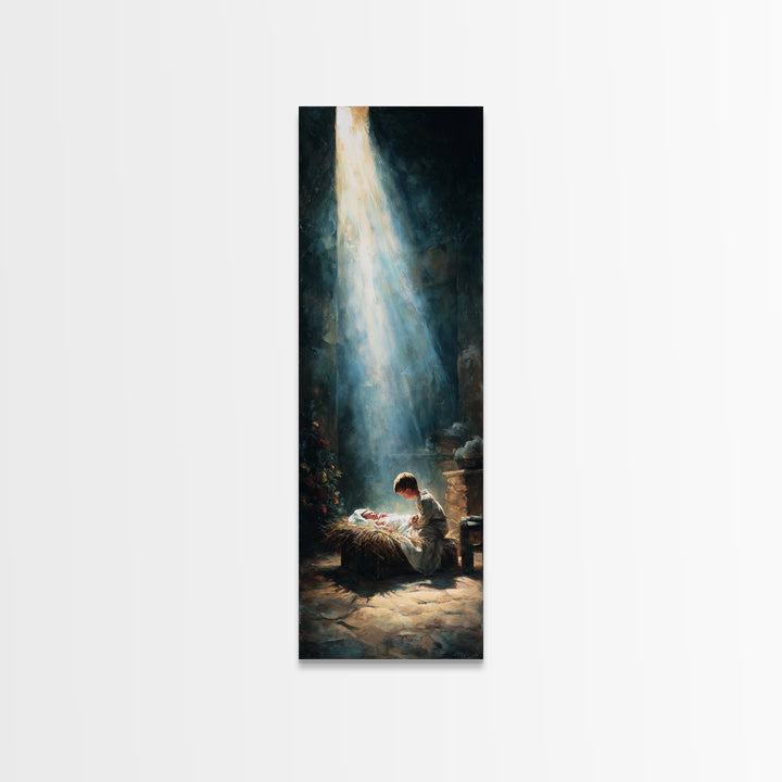 Radiant Nativity Peace – Framed Canvas Print – Christian Wall Art – Jesus Christmas Art – Christian Canvas – Narrow Art – Christian Gift –