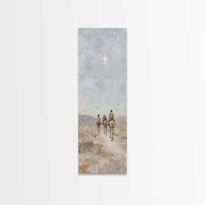 Desert Star Journey – Framed Canvas Print – Narrow Art – Christian Art – Christmas Wall Art – Jesus Painting – Christian Art Print – Christ