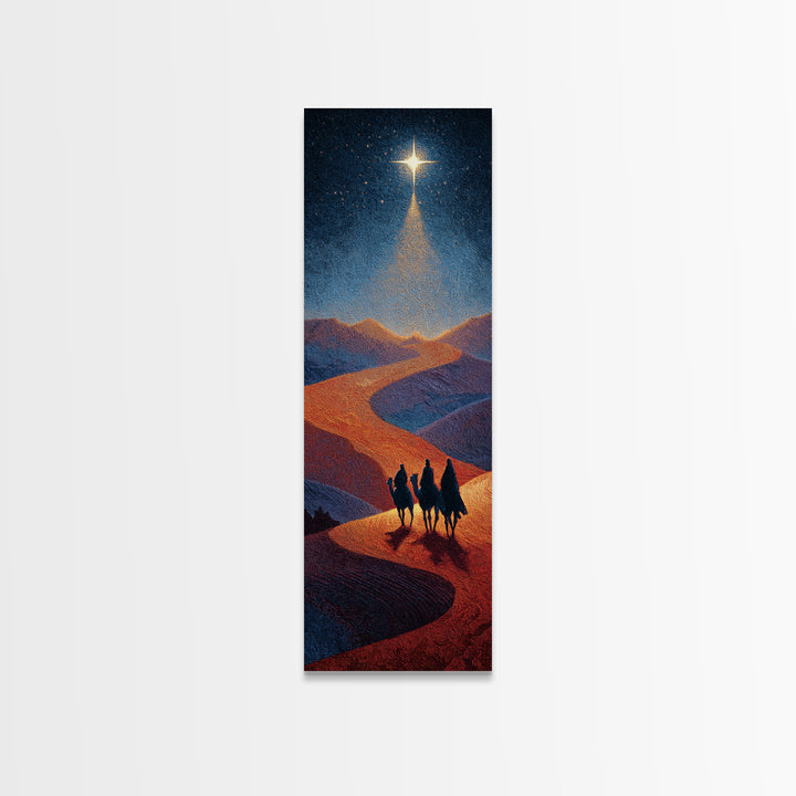 Night Star Pilgrims – Framed Canvas Print – Skinny Art – Christian Christmas Art – Christian Art Canvas – Jesus Painting – Christmas Wall A