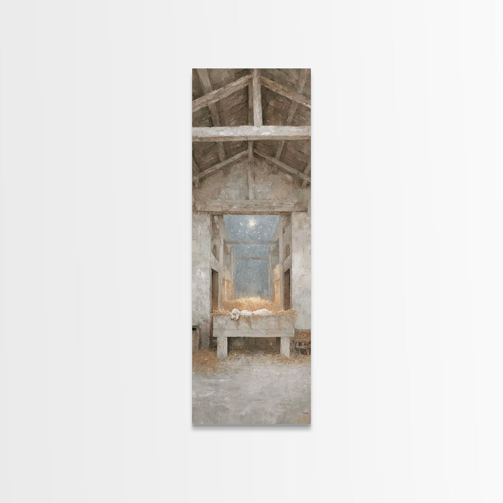 Quiet Manger Peace – Framed Canvas Print – Narrow Art – Christian Wall Art – Christian Art Canvas – Christmas Art – Christian Christmas
