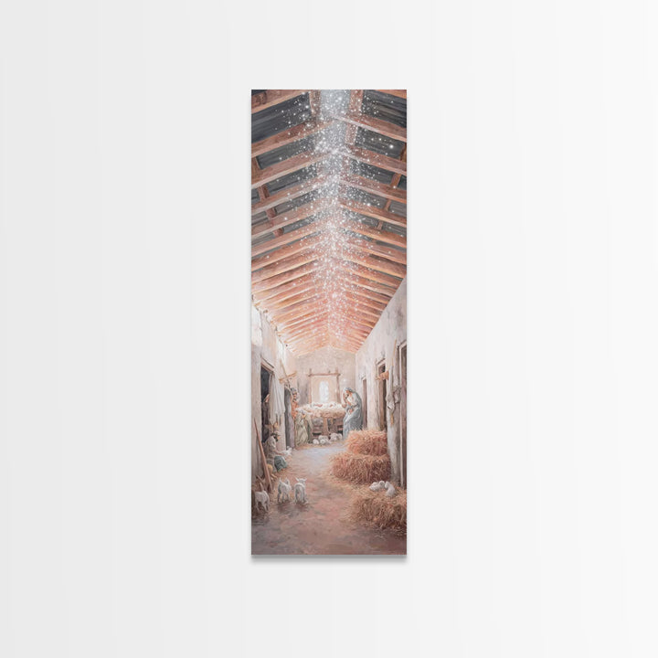 Sacred Nativity Hush – Framed Canvas Print – Tall Narrow Wall Art – Jesus Painting – Christian Art Canvas – Christmas Art – Christian Chris