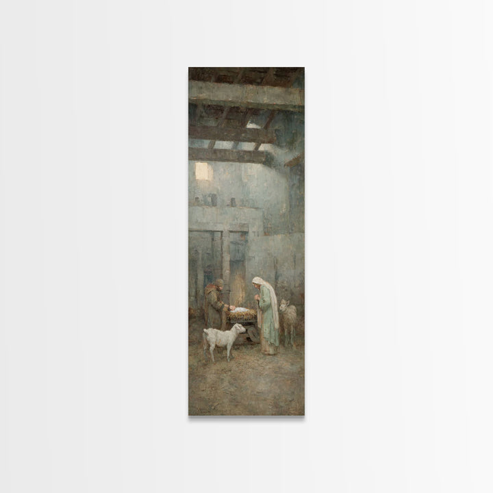Mary’s Gentle Vigil – Framed Canvas Print – Tall Skinny Art Print – Christian Art Canvas – Jesus Christmas Art – Christian Wall Art – Chris
