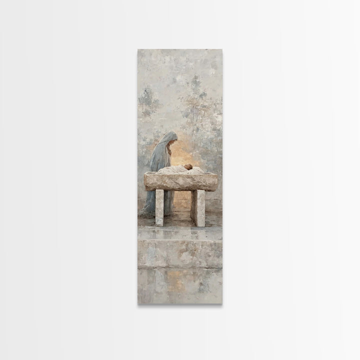 Angelic Nativity Veil – Framed Canvas Print – Tall Narrow Wall Art – Christian Art Canvas – Christian Christmas Art – Jesus Painting – Chri