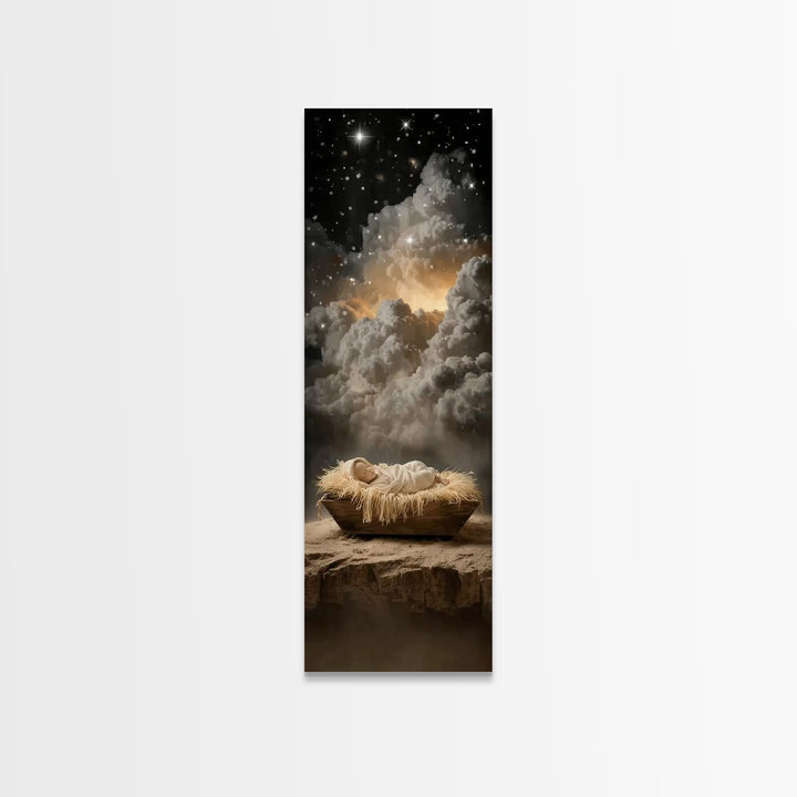 Heavenly Manger Star – Framed Canvas Print – Tall Narrow Wall Art – Christian Art Canvas – Jesus Painting – Jesus Art – Christian Christmas