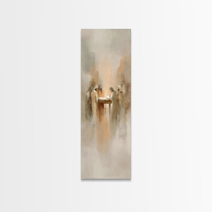 Nativity Dawn Light – Framed Canvas Print – Tall Narrow Wall Art – Christian Christmas Art – Jesus Art – Jesus Painting – Christian Art Can