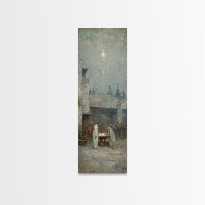 Holy Night Grace – Framed Canvas Print – Tall Narrow Wall Art – Christian Christmas Art – Christian Art Canvas – Jesus Painting – Jesus Art
