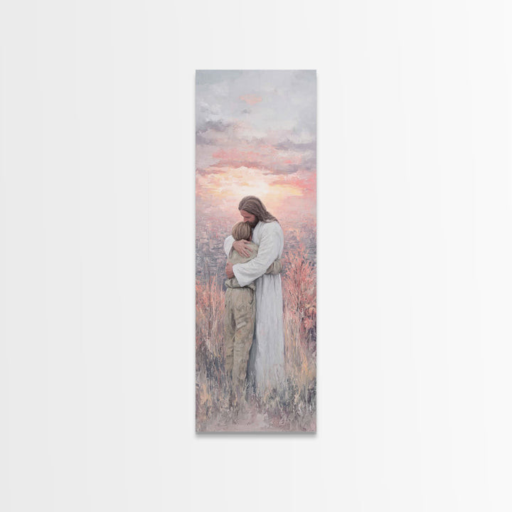 Eternal Peace Embrace – Framed Canvas Print – Jesus Painting – Christian Wall Art – Christian Art Canvas – Modern Christian Art – Tall Skin