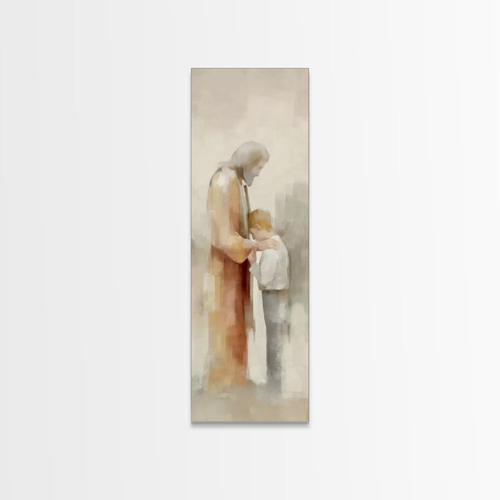 Tender Shepherd Grace, Framed Canvas Print, Christian Wall Art, Christian Art Canvas, Modern Christian Art, Jesus Painting, Skinny Art