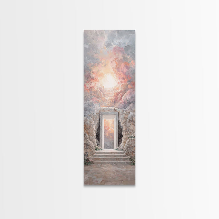 Heavenly Ascent Glow – Framed Canvas Print – Tall Narrow Wall Art – Christian Art Canvas – Christian Wall Art – Jesus Painting