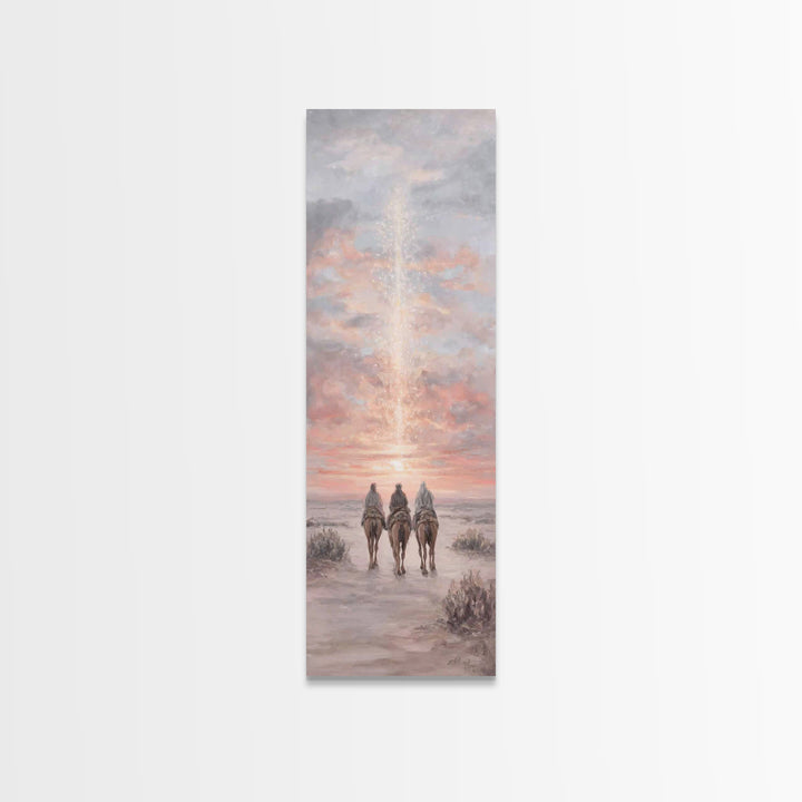 Rose Dawn Pilgrims – Framed Canvas Print – Christian Christmas Art – Skinny Art – Christian Wall Art – Christian Art Canvas