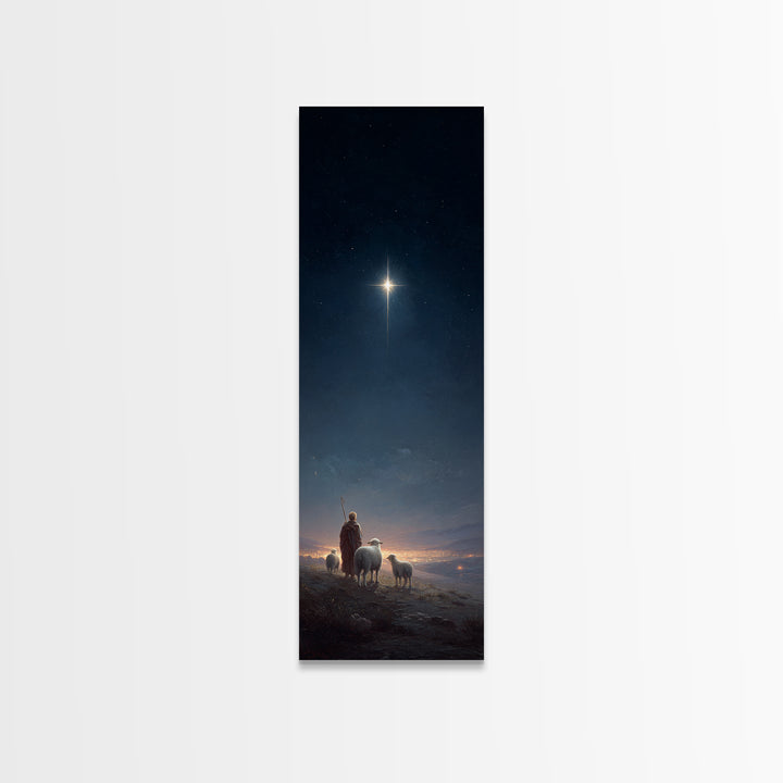 Shepherds In Wonder, Framed Canvas Print, Tall Skinny Art Print, Christian Art Canvas, Christmas Art, Christian Painting, Christian Christm