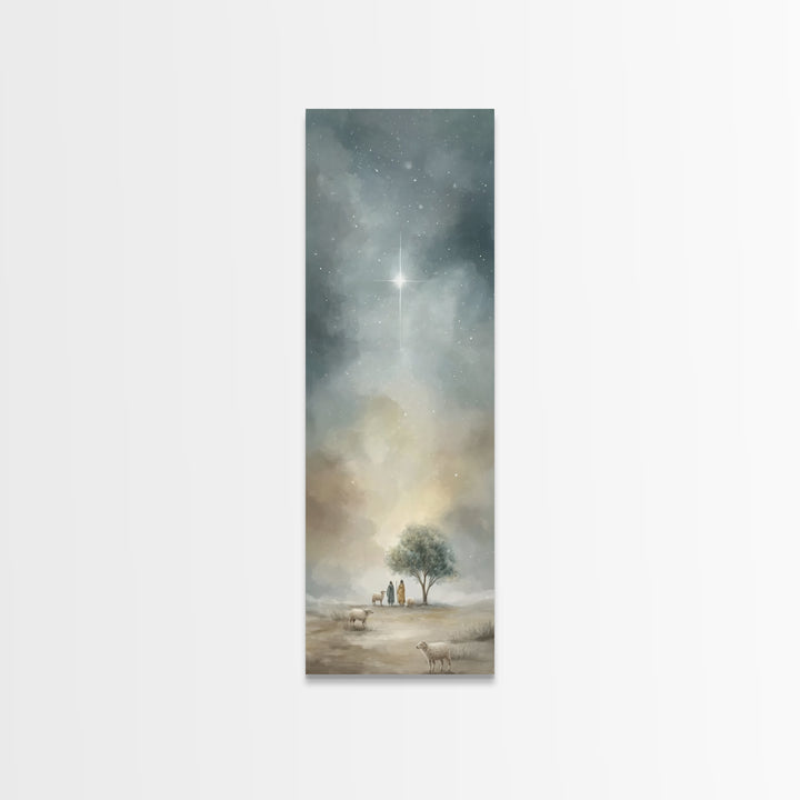 Starry Night Peace – Framed Canvas Print – Tall Narrow Wall Art – Christian Wall Art – Christian Art Canvas – Christmas Art Prints – Subtle
