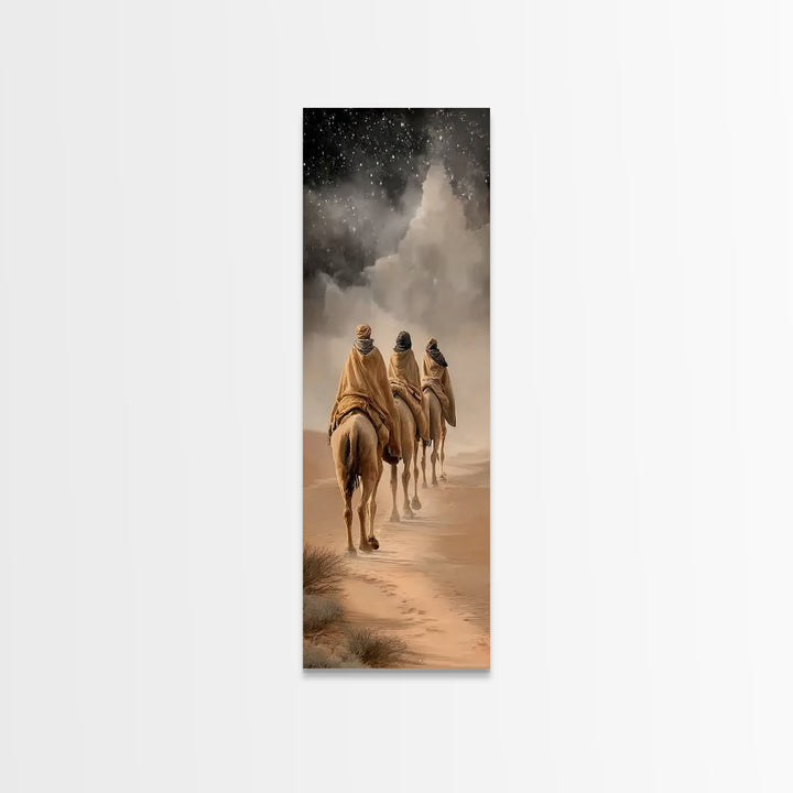 Desert Pilgrims Light – Framed Canvas Print – Christmas Art – Christian Art Canvas – Narrow Art – Christian Wall Art – Christian Christmas