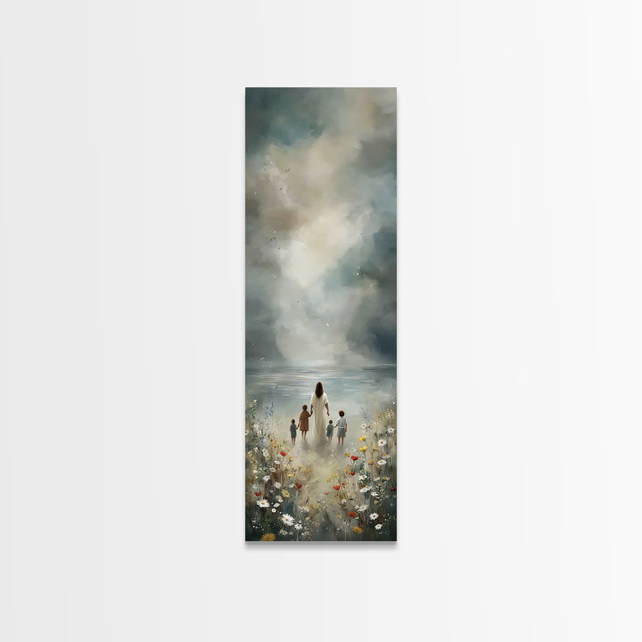 Garden Path Grace – Framed Canvas Print – Tall Narrow Wall Art – Christian Wall Art – Jesus Painting – Christian Art Canvas – Christmas Art