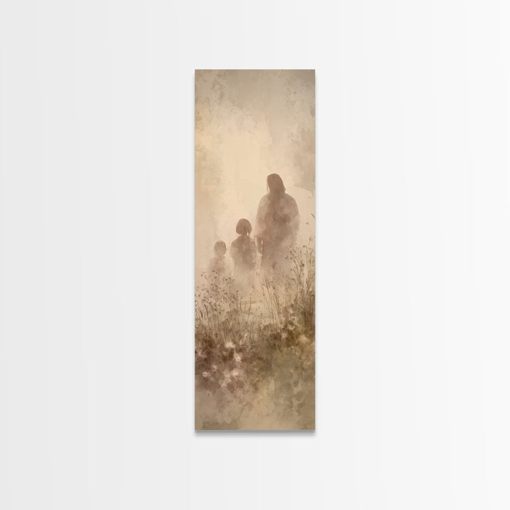 Heavenlight Meadow – Framed Canvas Print – Narrow Art – Christian Art Canvas – Jesus Painting – Christian Wall Art – Modern Christian Art –