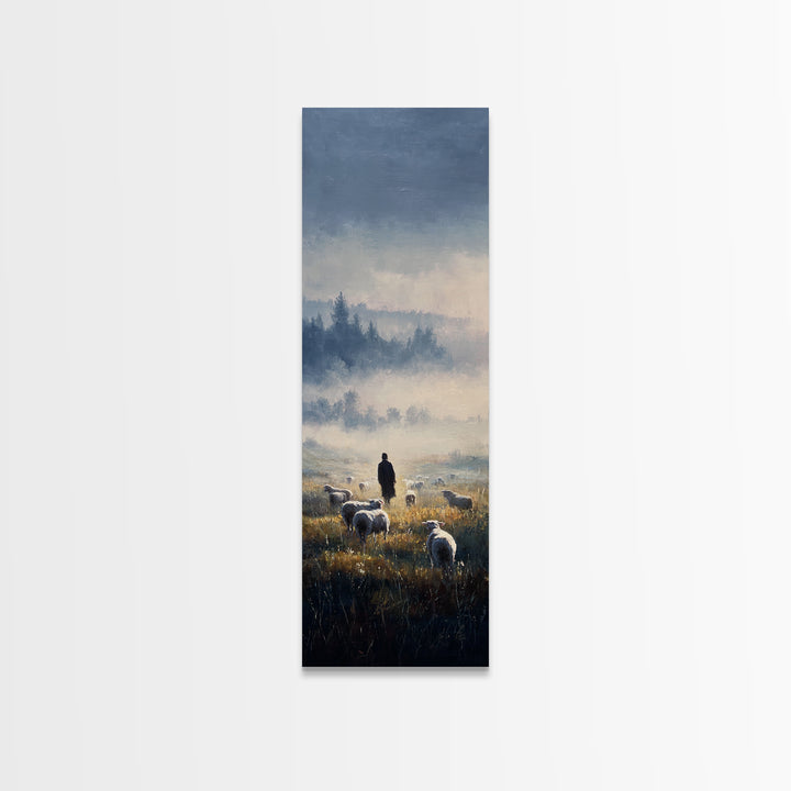 Dawn Of The Flock – Framed Canvas Print – Narrow Art – Christian Art Canvas – Christian Wall Art – Jesus Painting – Vintage Christian Art –
