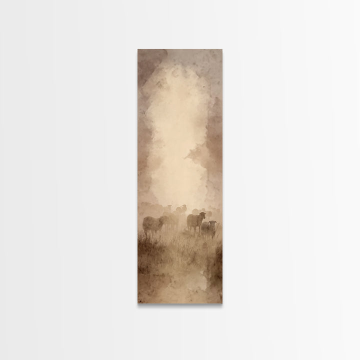 Shepherds In Stillness – Framed Canvas Print – Tall Narrow Wall Art – Christian Wall Art – Christian Art Canvas – Moody Christian Art – Jes