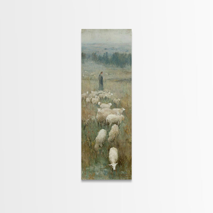 Pastoral Dawn Grace – Framed Canvas Print – Tall Narrow Wall Art – Christian Art Print – Christian Wall Art – Jesus Painting – Moody Christ