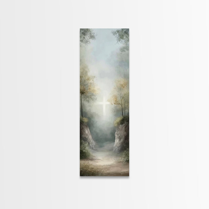 Heavenly Grove Light, Framed Canvas Print, Narrow Art, Christian Wall Art, Christian Art Canvas, Jesus Painting, Christmas Art, Christian C