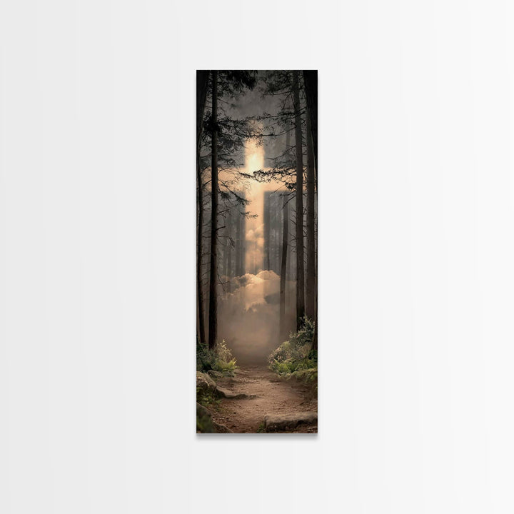 Radiant Forest Path, Framed Canvas Print, Tall Skinny Art Print, Christian Art, Jesus Painting, Christian Canvas Art, Christmas Art, Christ