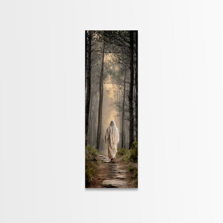 Lighted Woodland Walk | Framed Canvas Print | Narrow Art | Christian Art Canvas | Jesus Painting Canvas | Christmas Art | Christian Gift |