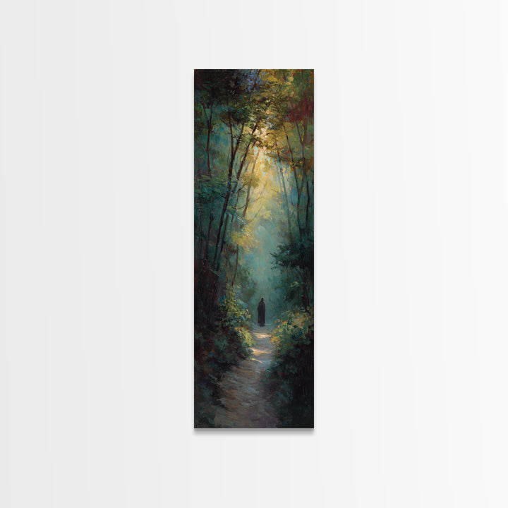 Forest Light Messiah, Framed Canvas Print, Christian Art Canvas, Christian Painting, Tall Narrow Wall Art, Christian Christmas Decor, Moder