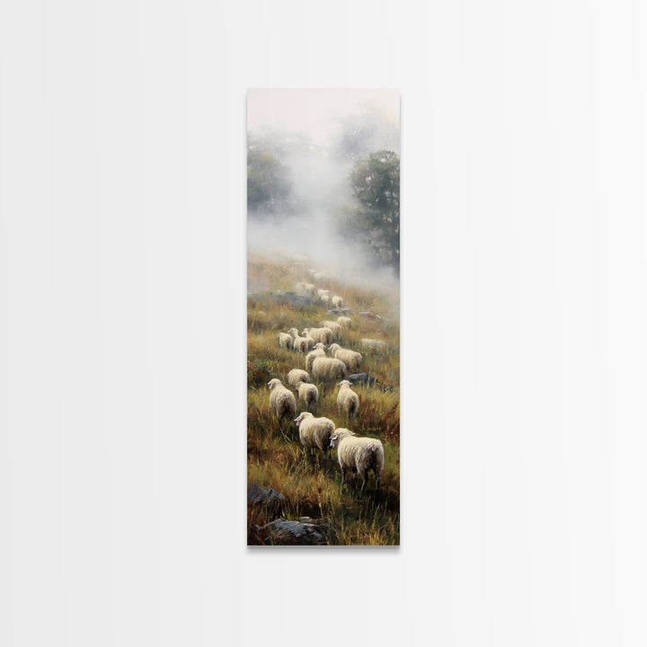 Misty Hills Flock – Framed Canvas Print – Christian Art Canvas – Christian Wall Art – Pastoral Scenery – Moody Christian Art – Christmas Ar