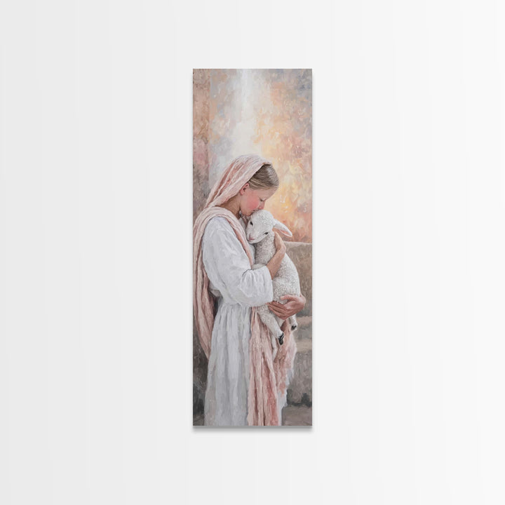 Gentle Embrace, Framed Canvas Print, Narrow Art, Christian Wall Art, Christian Art Canvas, Christmas Art, Jesus Painting, Christian Decor