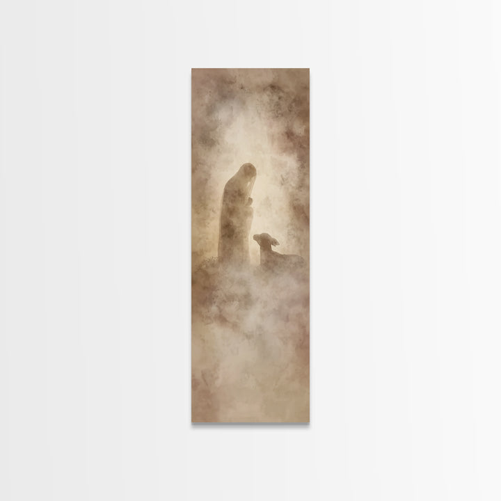 Silent Devotion | Framed Canvas Print | Narrow Art | Christian Wall Art | Christian Christmas Art | Christian Decor | Jesus Painting