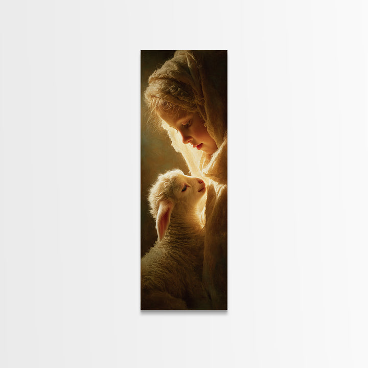 Tender Light, Framed Canvas Print, Tall Narrow Wall Art, Christian Wall Art, Christian Art Canvas, Jesus Painting, Christmas Art