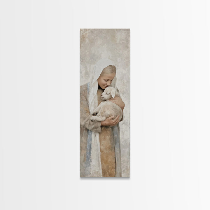 Shepherd’s Comfort – Framed Canvas Print – Narrow Art – Christian Wall Art – Christian Art Canvas – Christian Christmas Art – Jesus Paintin