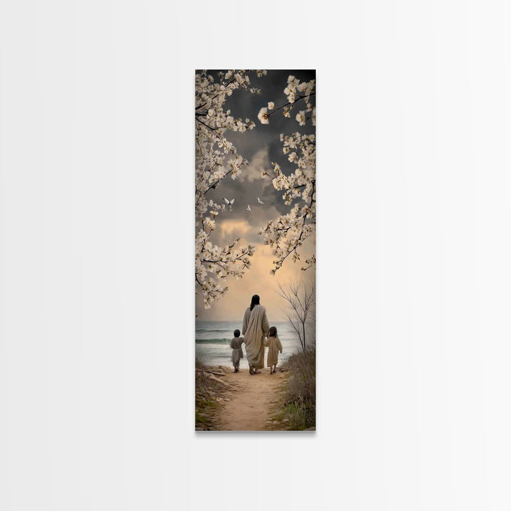 Blossoms Of Promise, Framed Canvas Print, Tall Skinny Art Print, Christian Wall Art, Jesus Painting, Christian Art Canvas, Christian Decor
