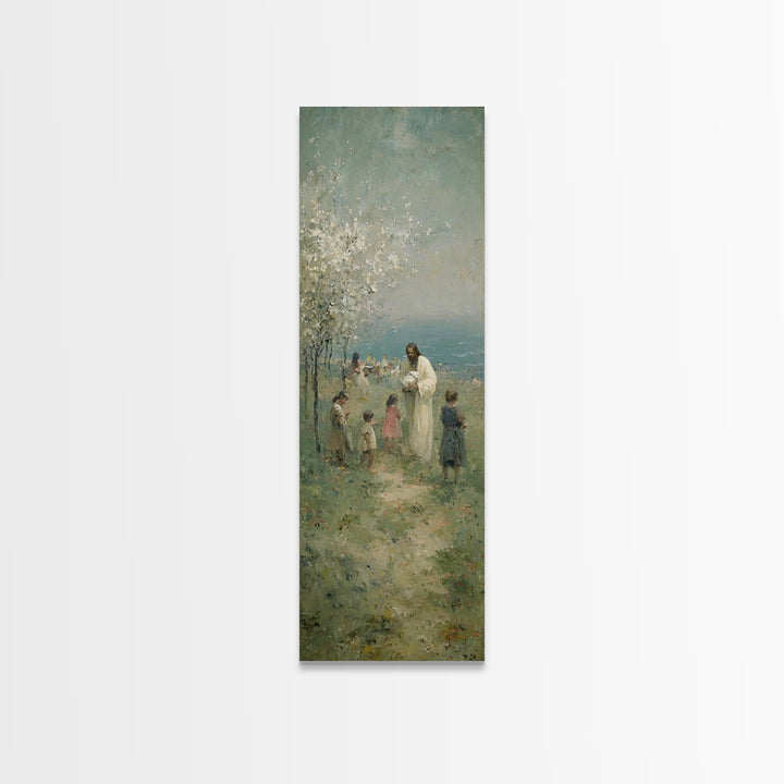 Gathered In Faith | Framed Canvas Print | Narrow Art | Christian Art Canvas | Jesus Painting | Christian Wall Art | Christian Gift Ideas