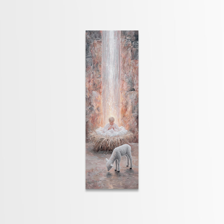 Heavenly Child Light – Framed Canvas Print – Christian Christmas Art – Narrow Art – Jesus Painting – Christian Wall Art – Christmas Canvas