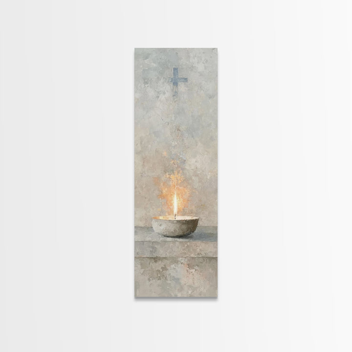 Sanctuary Flame Light – Framed Canvas Print – Christian Christmas Art – Christian Wall Art – Skinny Art – Christian Art Canvas – Christian