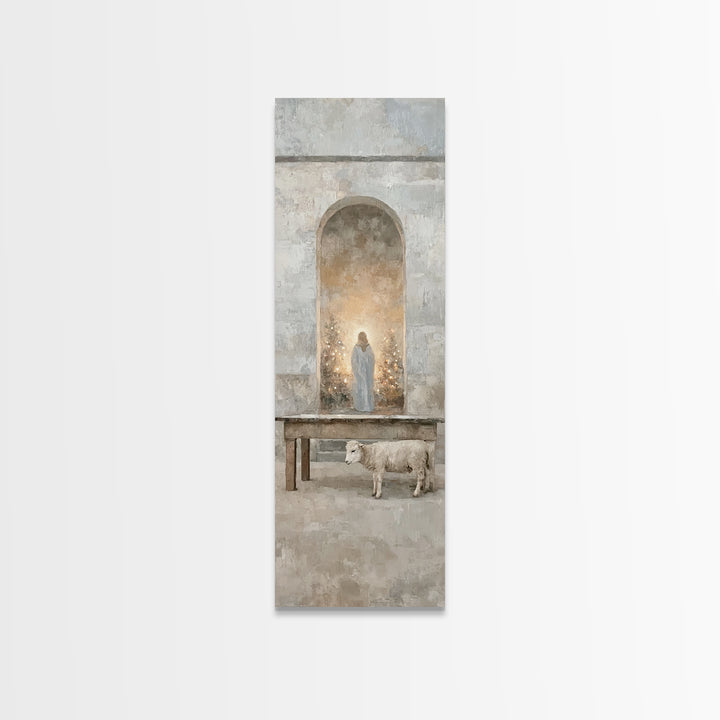 Sacred Hall Nativity – Framed Canvas Print – Christian Art Canvas – Tall Skinny Art Print – Christian Wall Art – Christmas Art – Jesus Pain