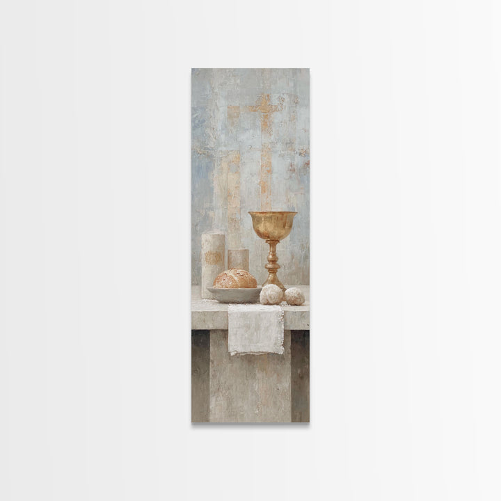 Blessed Table Offering, Framed Canvas Print, Tall Skinny Art Print, Christian Wall Art, Christian Art, Jesus Painting, Christmas Art