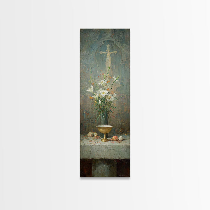 Altar Bloom Reverence - Framed Canvas Print - Tall Skinny Art Print - Christian Wall Art - Christian Art Canvas - Christmas Art